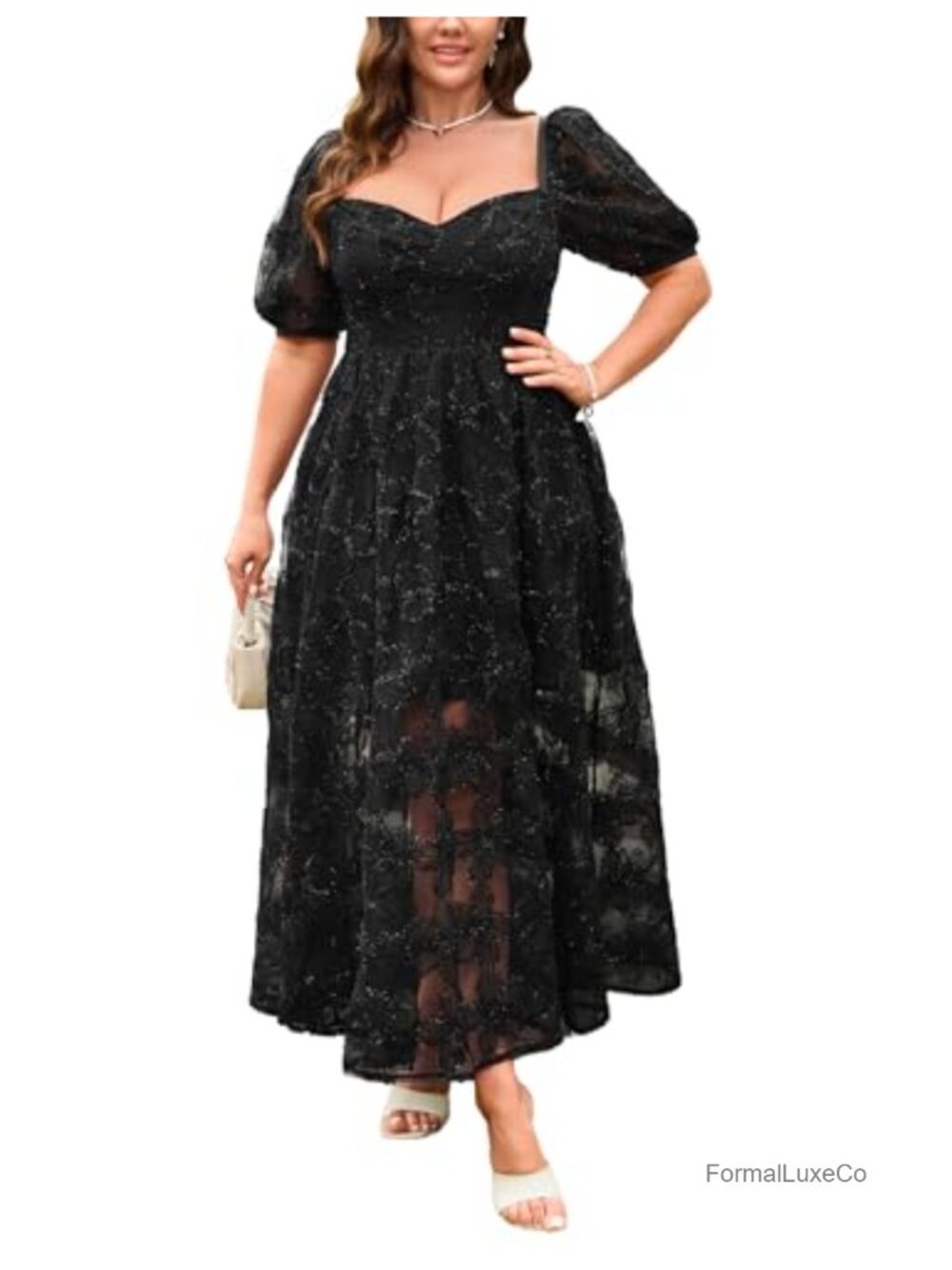 Formal Wedding Guest Cocktail Party Floral Embroidered A-Line Maxi Dress M-3XL